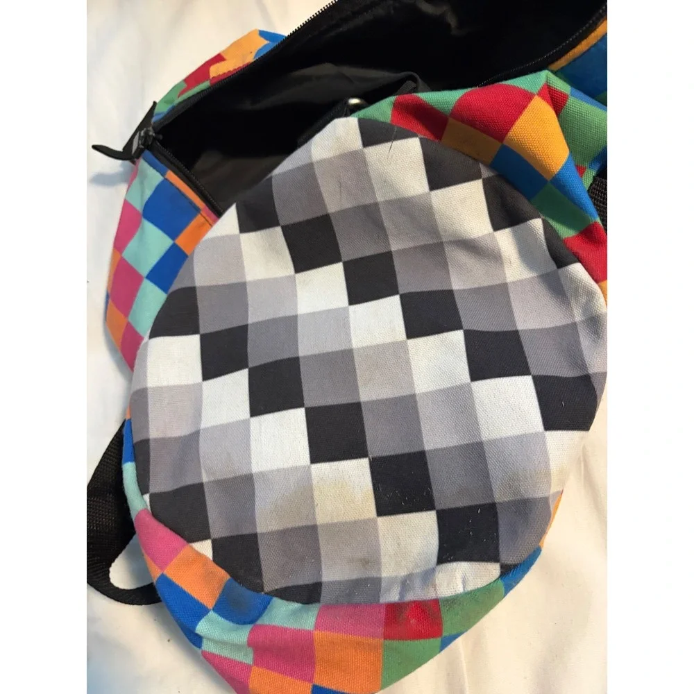 Duffle Bag Small Checkerboard Multi-Color Pixel Print Mesh Pocket 19in Retro